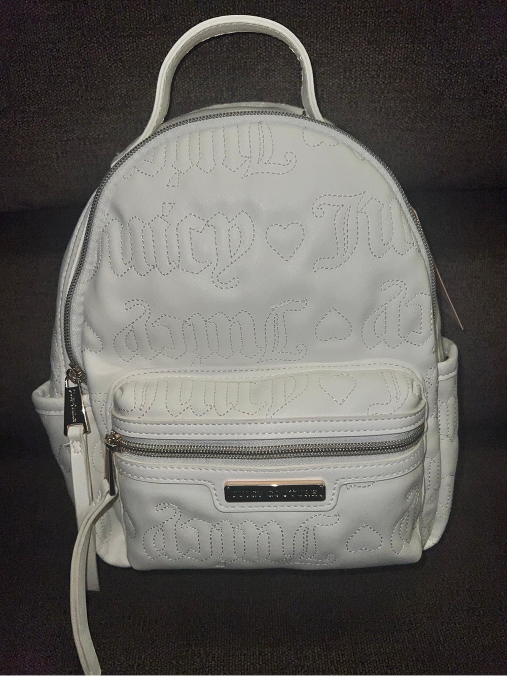 Juicy Couture White Quilted Logo Mini Backpack with Front Zip Pocket
